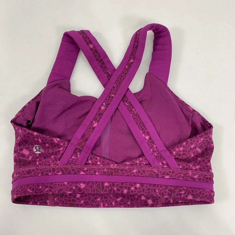 Lululemon Sports Bra Womens‎ sz 2 Pink Criss Cross Strappy Patterned Gym Active